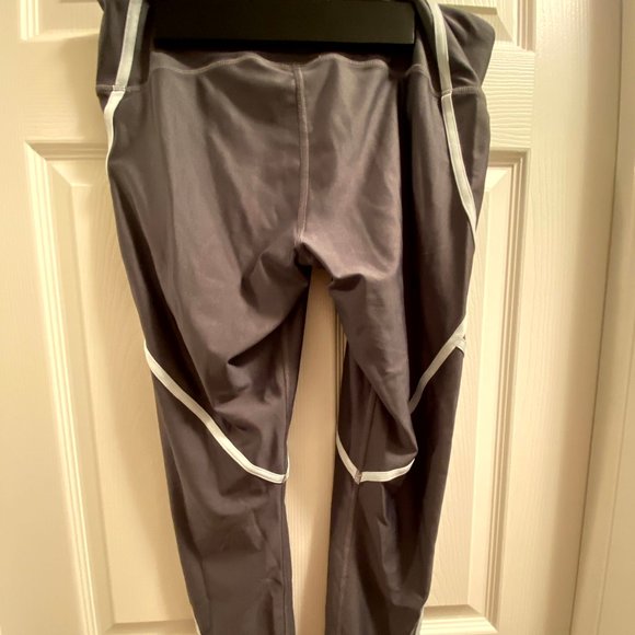 Under Armour Dark Charcoal Gray with Light Blue Trim 7/8 Leggings - Picture 2 of 2
